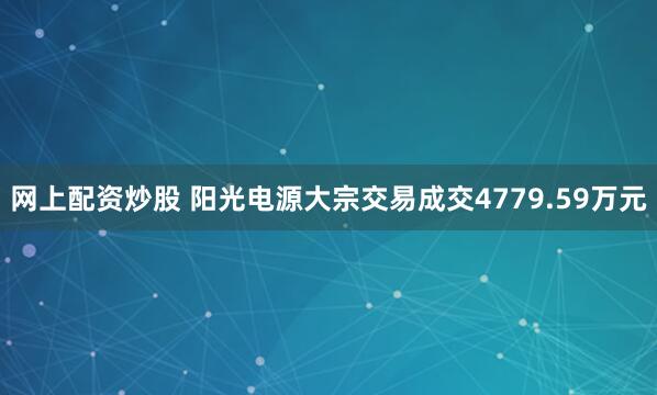 网上配资炒股 阳光电源大宗交易成交4779.59万元