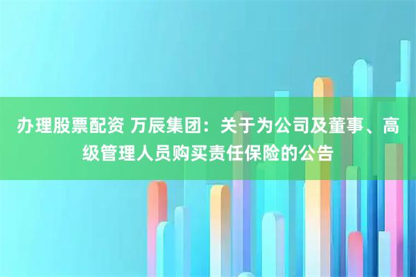 办理股票配资 万辰集团：关于为公司及董事、高级管理人员购买责任保险的公告